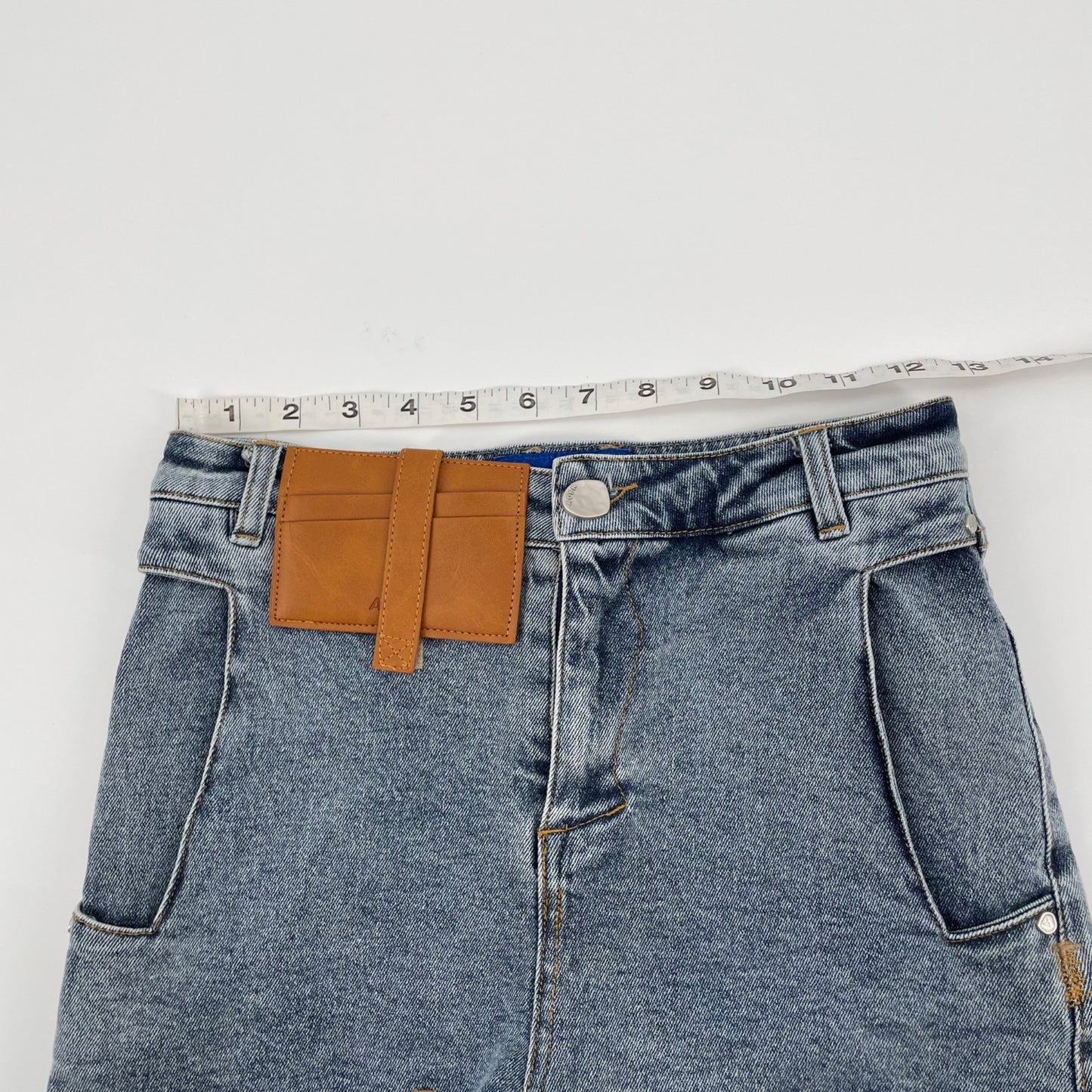 Ader Error Korean Cinder Leather Pocket High Rise Denim Shorts Womens Size 24