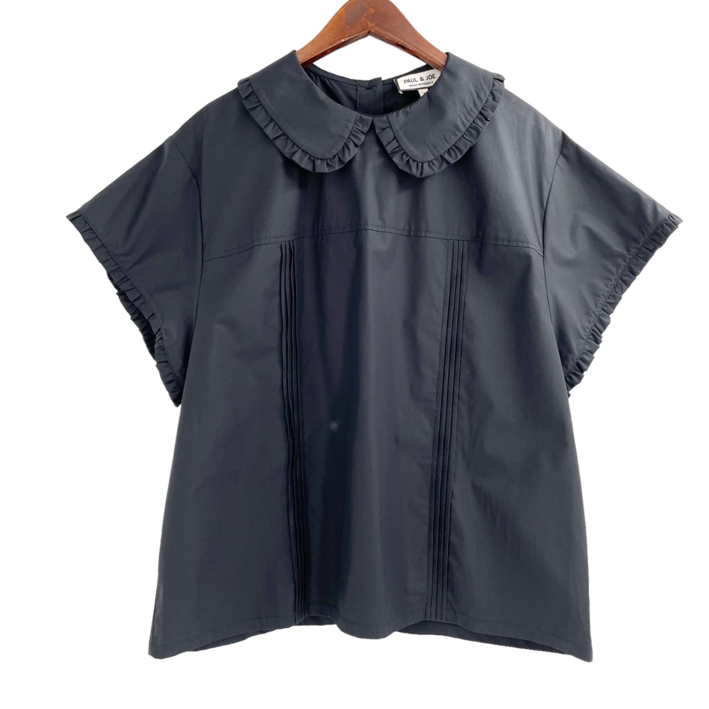 Paul & Joe Black Ruffle Trim Peter Pan Collar Button Up Shirt Womens Size 4