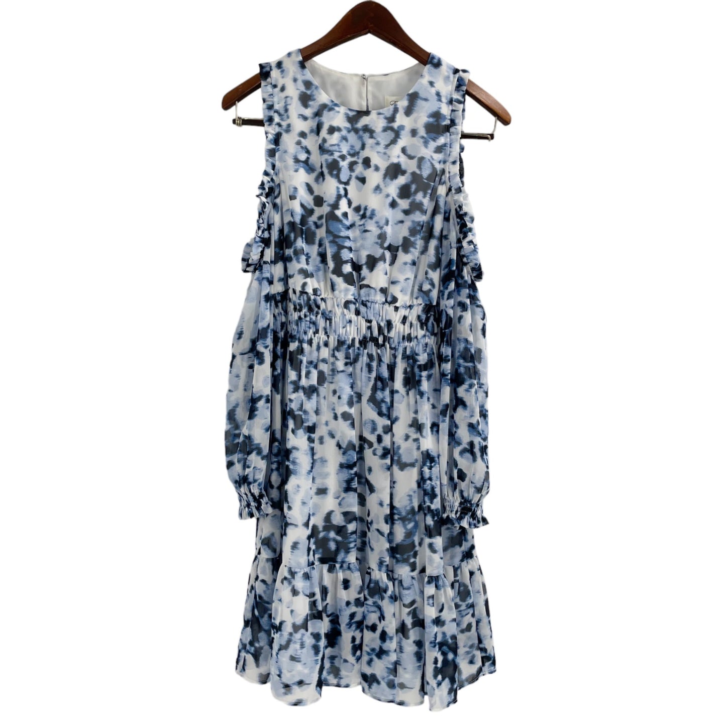 Eliza J Blue Watercolor Animal Print Long Sleeve Cold Shoulder Dress Womens 8