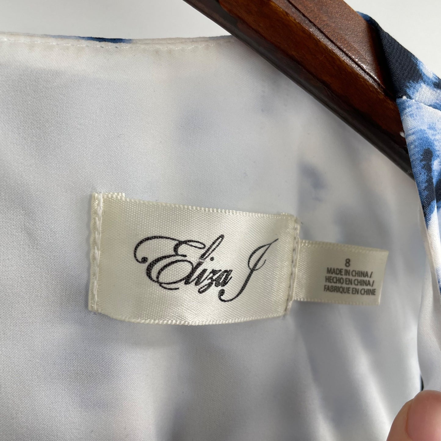 Eliza J Blue Watercolor Animal Print Long Sleeve Cold Shoulder Dress Womens 8