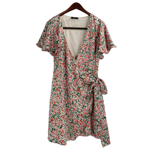 Vici Floral Ruffle Sleeve Tie Wrap Dress Womens Size Medium Romantic Cottagecore