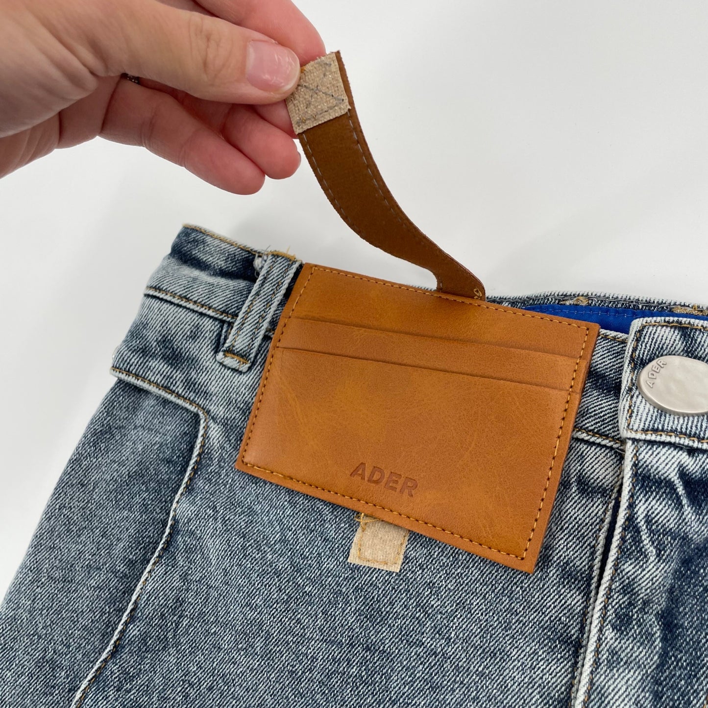Ader Error Korean Cinder Leather Pocket High Rise Denim Shorts Womens Size 24