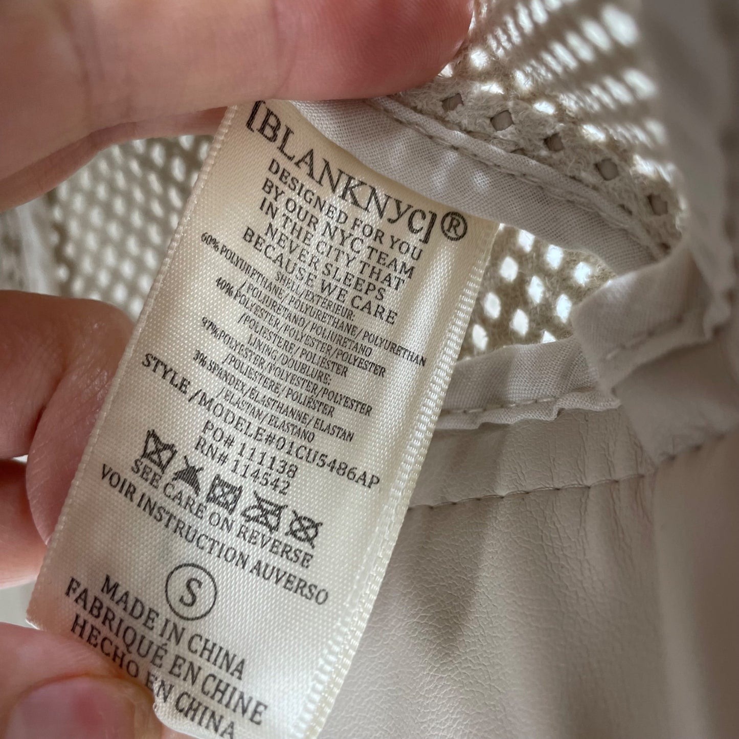 Blank NYC Imelda Cream Perforated Vegan Leather Moto Zip Jacket Womens Small