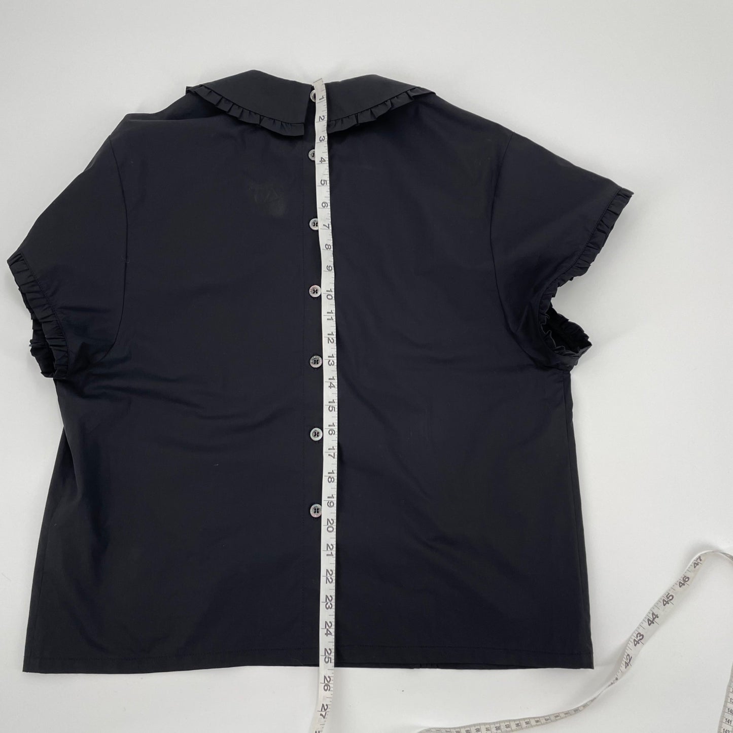 Paul & Joe Black Ruffle Trim Peter Pan Collar Button Up Shirt Womens Size 4