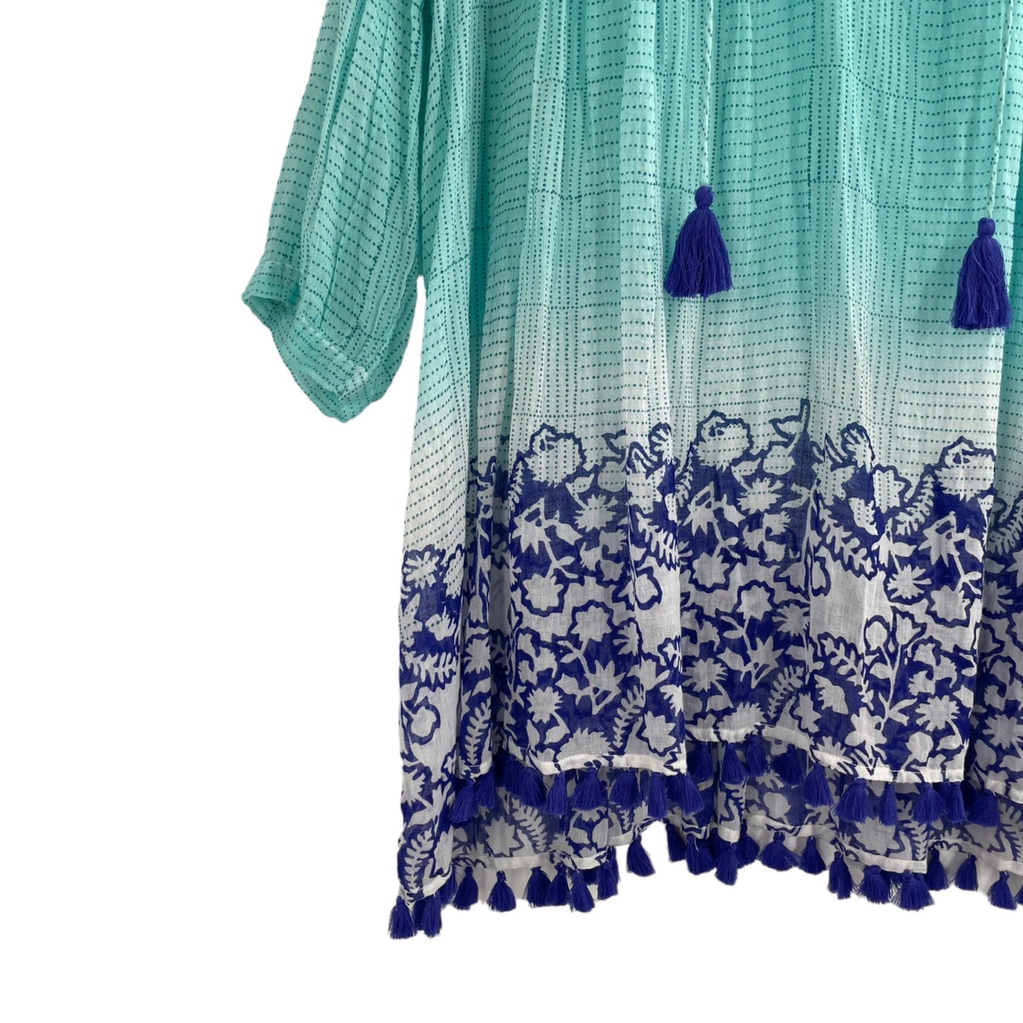 Roberta Roller Rabbit Teal Tunic Dress Womens Size Large Tassels Lightweight