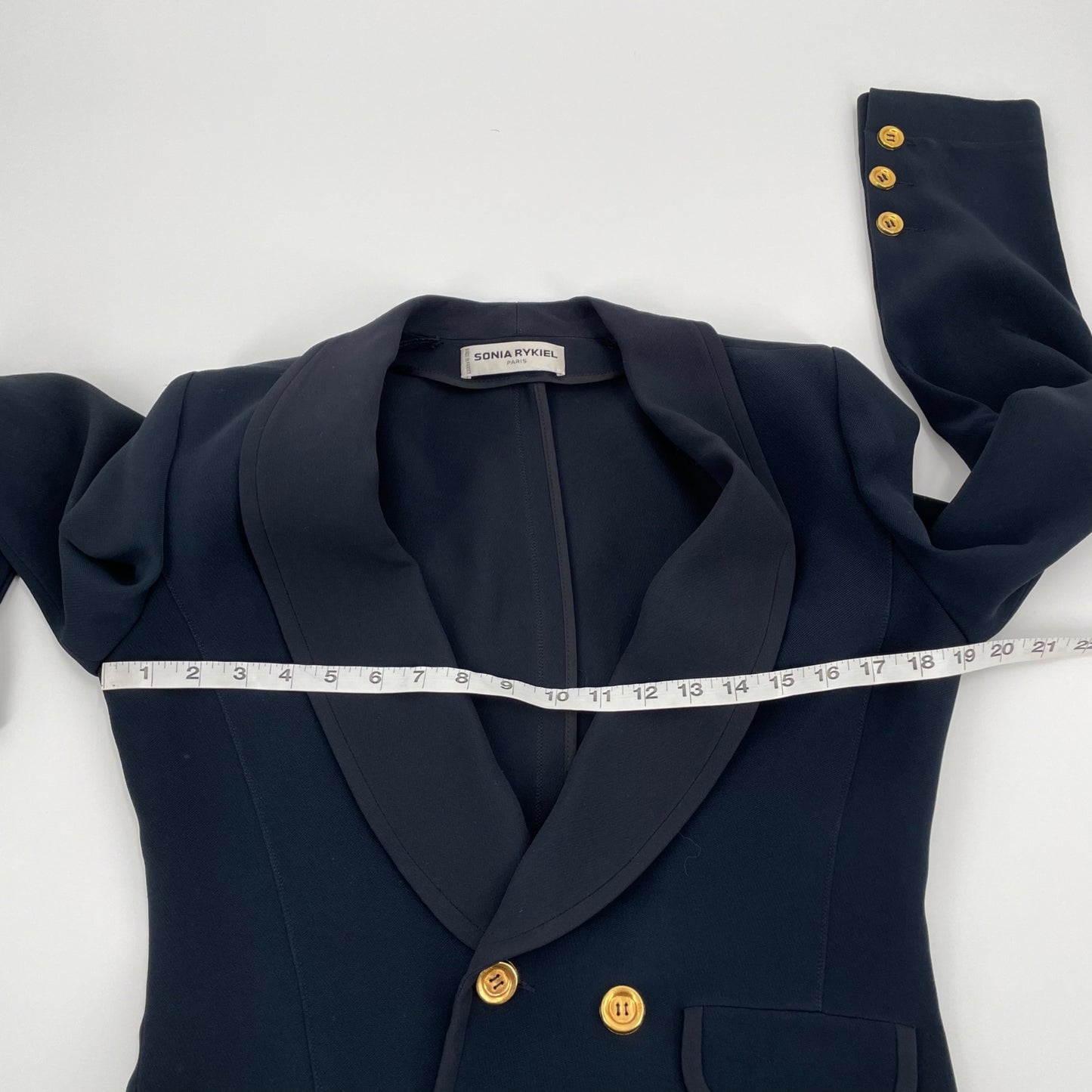 Sonia Rykiel Navy Gold Button Blazer Pockets Womens Size Large Classic Office