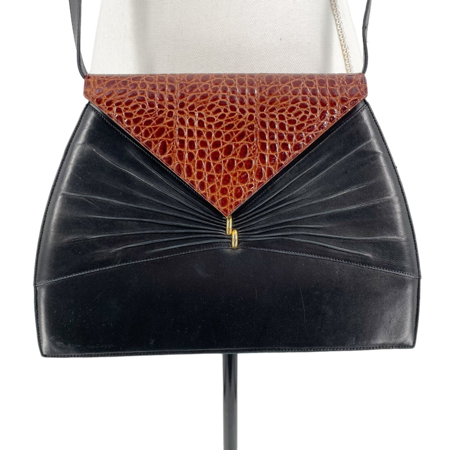 Bally Leather Black Brown Leather Crossbody Fold Over Purse Lightweight