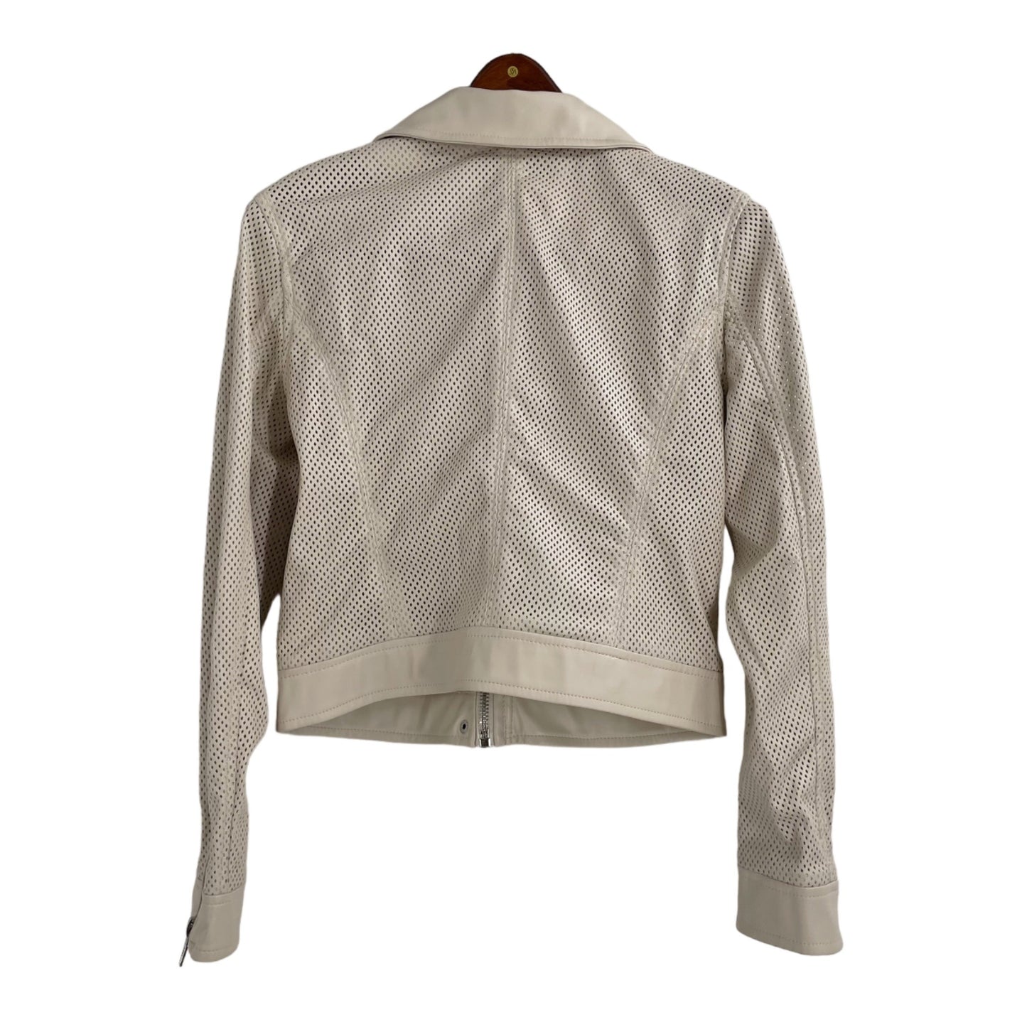 Blank NYC Imelda Cream Perforated Vegan Leather Moto Zip Jacket Womens Small