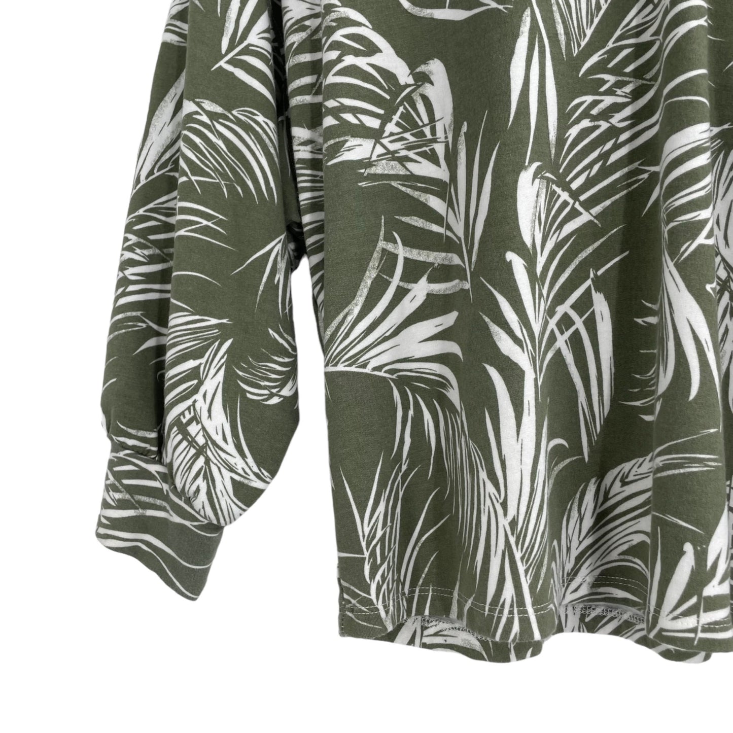 Rachel Zoe Green Palm Print Long Sleeve Shirt Womens Size Medium Casual Stretch