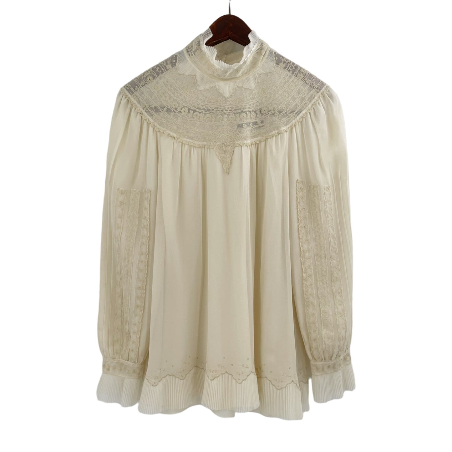 Peruvian Connection Ivory 100% Silk Long Sleeve Embroidered Blouse Womens Size 6