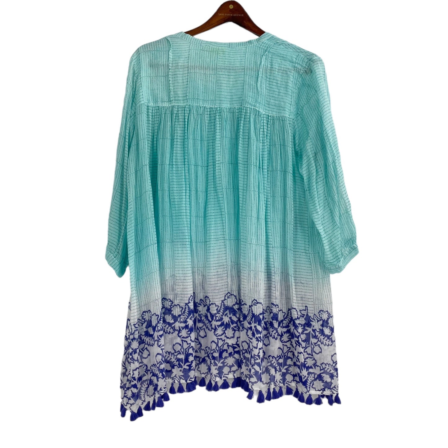 Roberta Roller Rabbit Teal Tunic Dress Womens Size Large Tassels Lightweight
