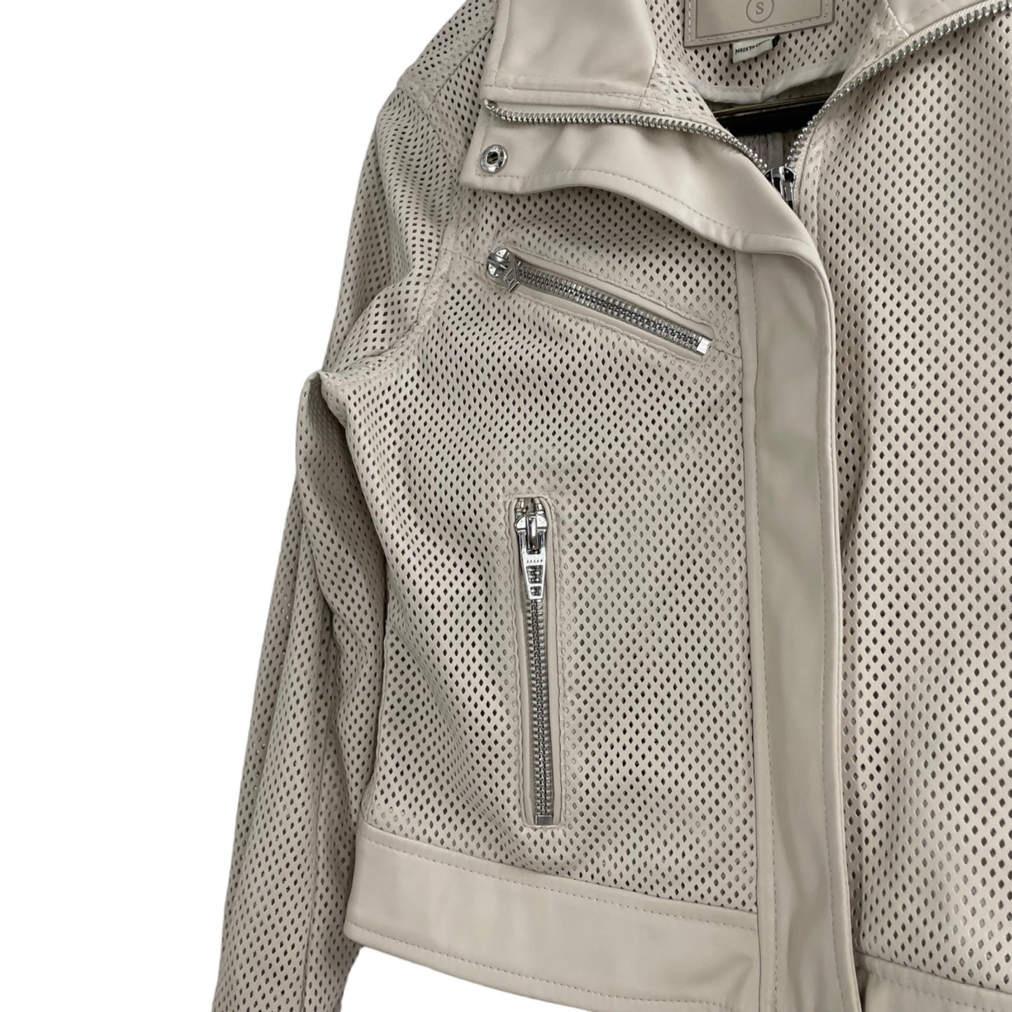 Blank NYC Imelda Cream Perforated Vegan Leather Moto Zip Jacket Womens Small