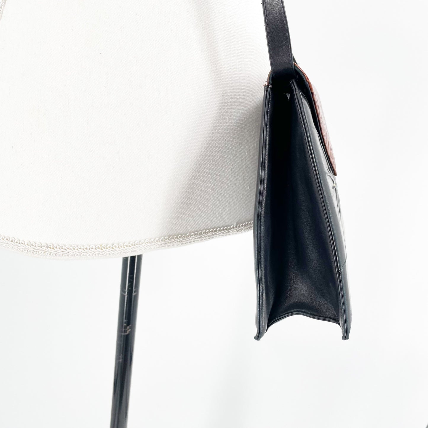 Bally Leather Black Brown Leather Crossbody Fold Over Purse Lightweight