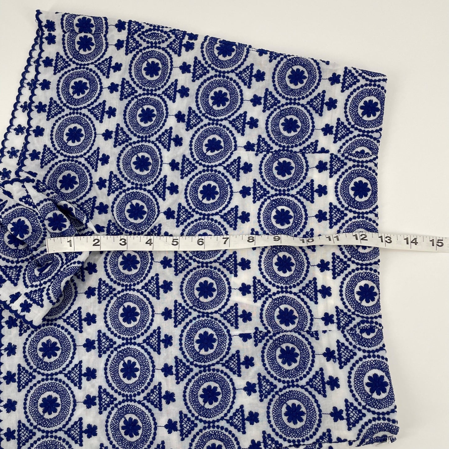 NWT Zara White Blue Embroidered High Rise Scallop Hem Shorts Womens Size Medium
