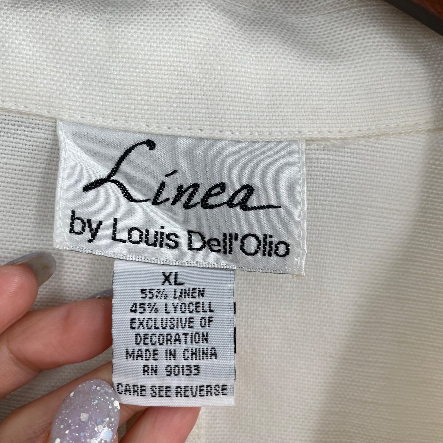 Linea by Louis Dell'Olio White Black Trim Linen Blazer Jacket Women's Size XL