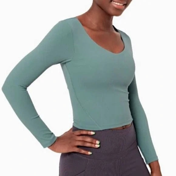 NWT Halara Green Scoop Neck Long Sleeve Sports Top Womens Size 6 Shelf Bra