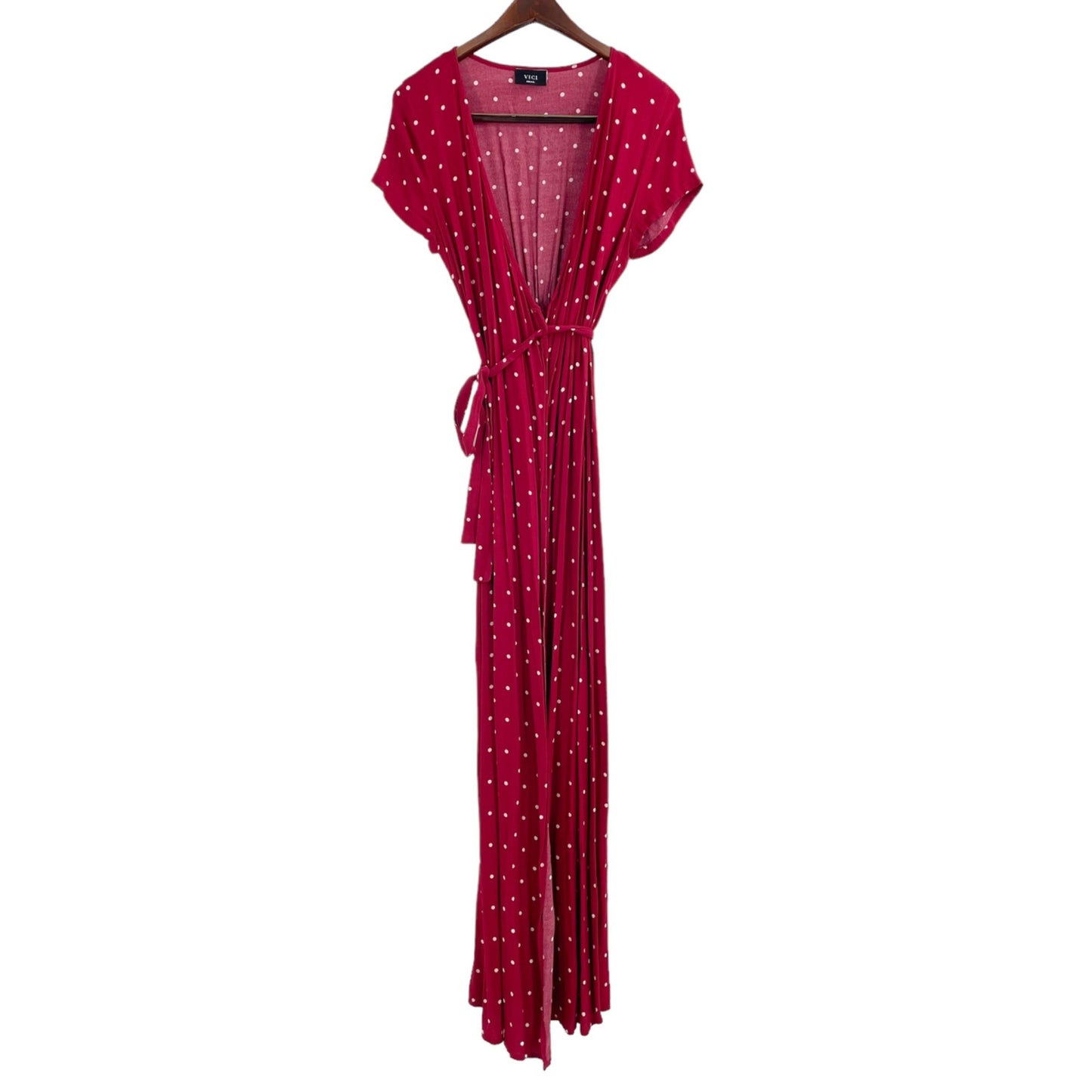 VICI Collection Mama Mia Polka Dot Red Wrap Maxi Dress Womens Size Small Retro