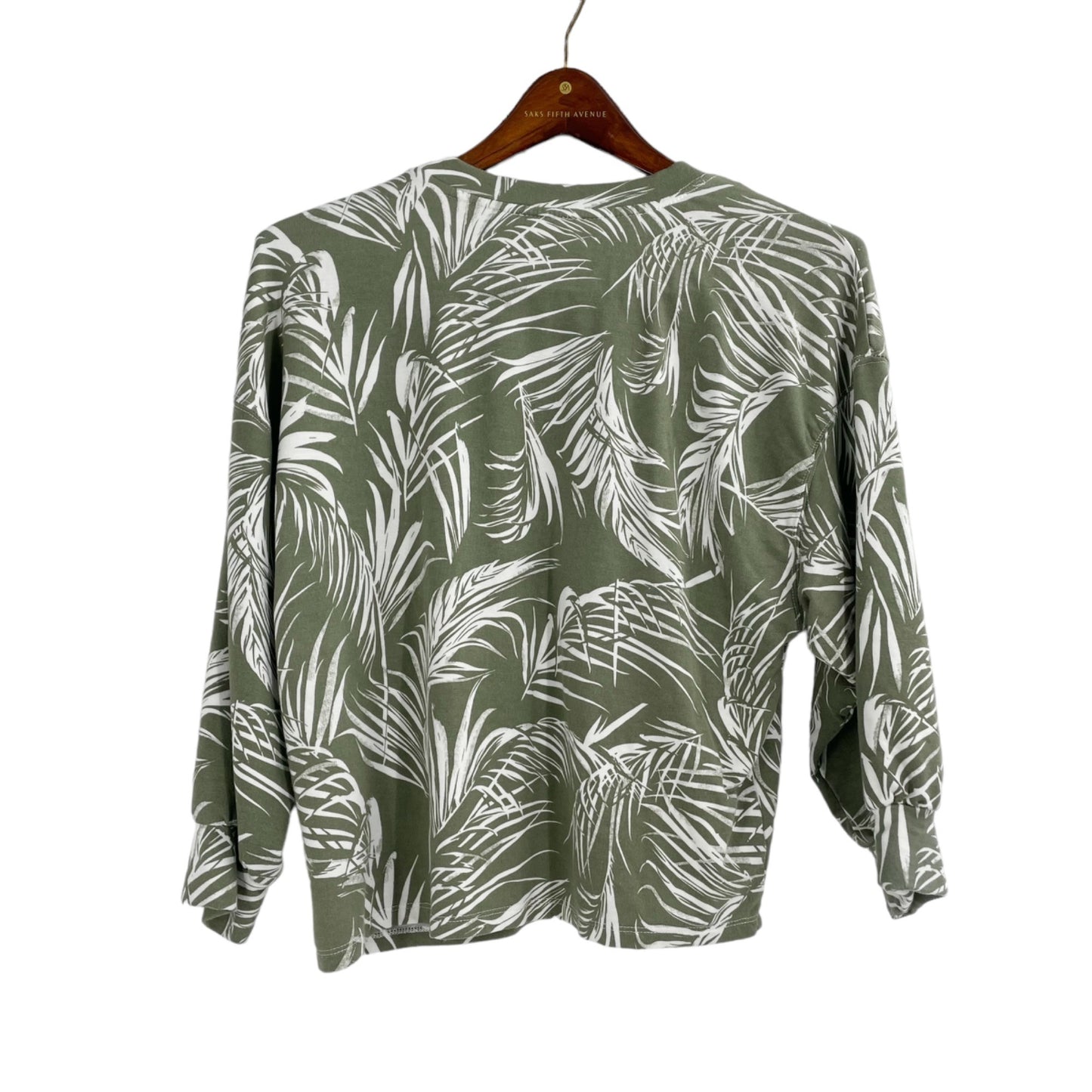 Rachel Zoe Green Palm Print Long Sleeve Shirt Womens Size Medium Casual Stretch