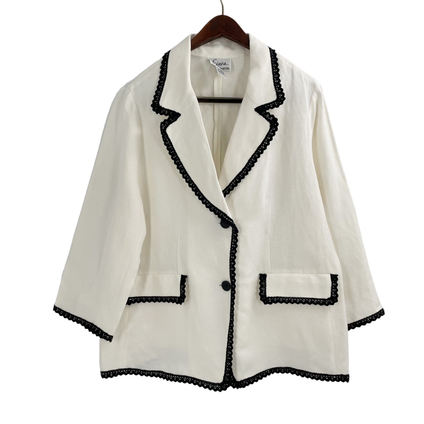 Linea by Louis Dell'Olio White Black Trim Linen Blazer Jacket Women's Size XL