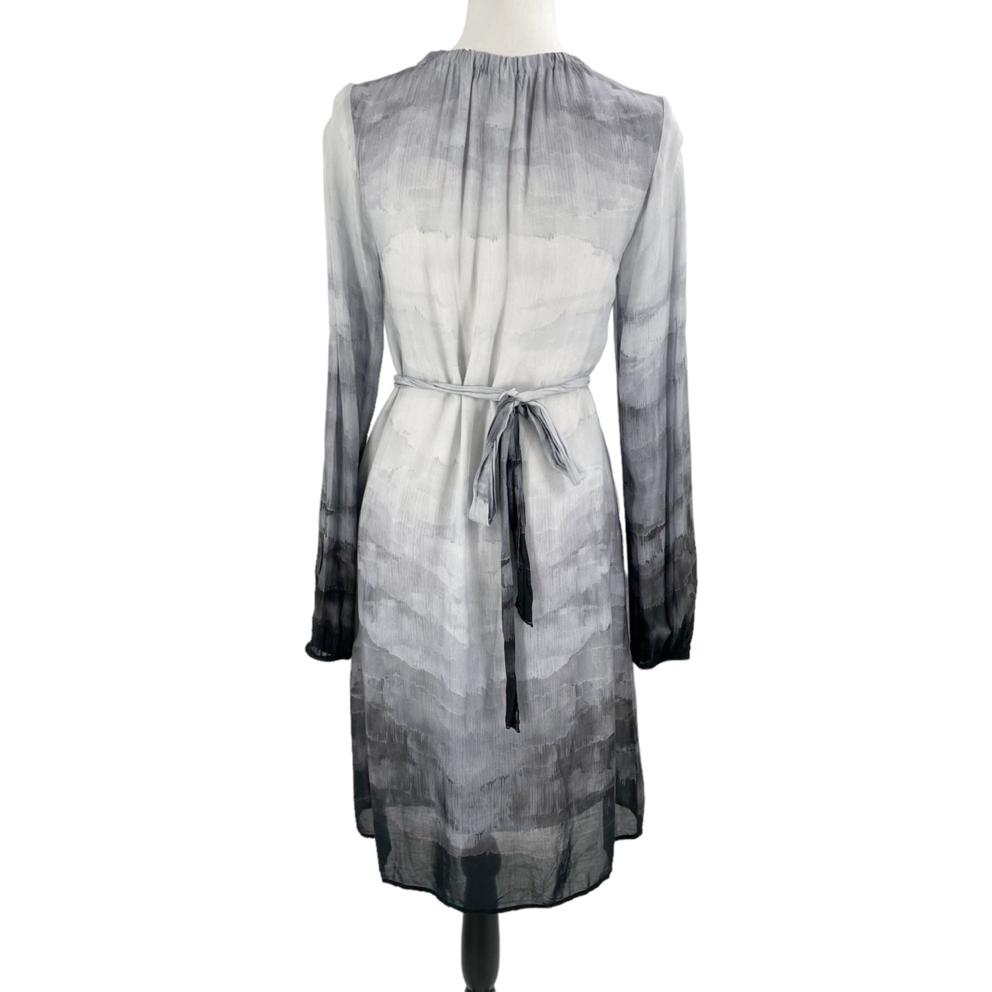 Bella Dahl Gathered Gray Ombre Glacier Print Belted Dress Womens Size XS