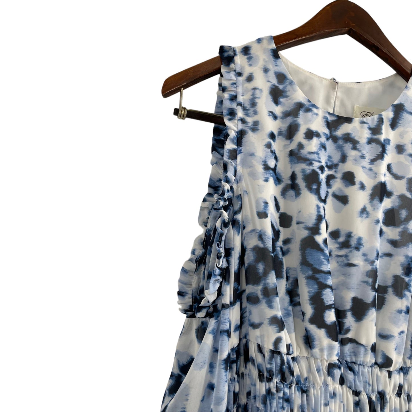 Eliza J Blue Watercolor Animal Print Long Sleeve Cold Shoulder Dress Womens 8