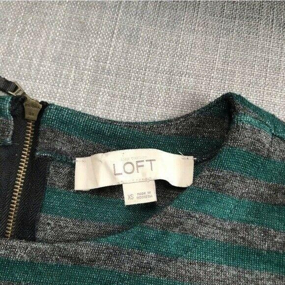 LOFT Striped Sheath Dress 3/4 Sleeves Womens Size XS Green Gray Classic Office