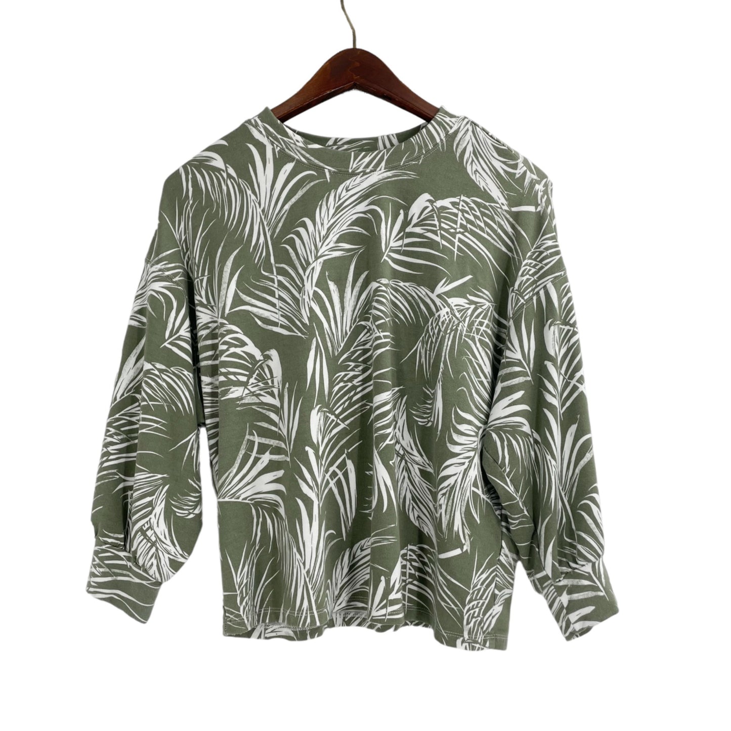 Rachel Zoe Green Palm Print Long Sleeve Shirt Womens Size Medium Casual Stretch