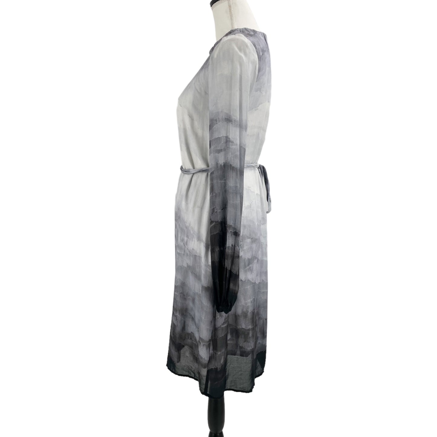 Bella Dahl Gathered Gray Ombre Glacier Print Belted Dress Womens Size XS