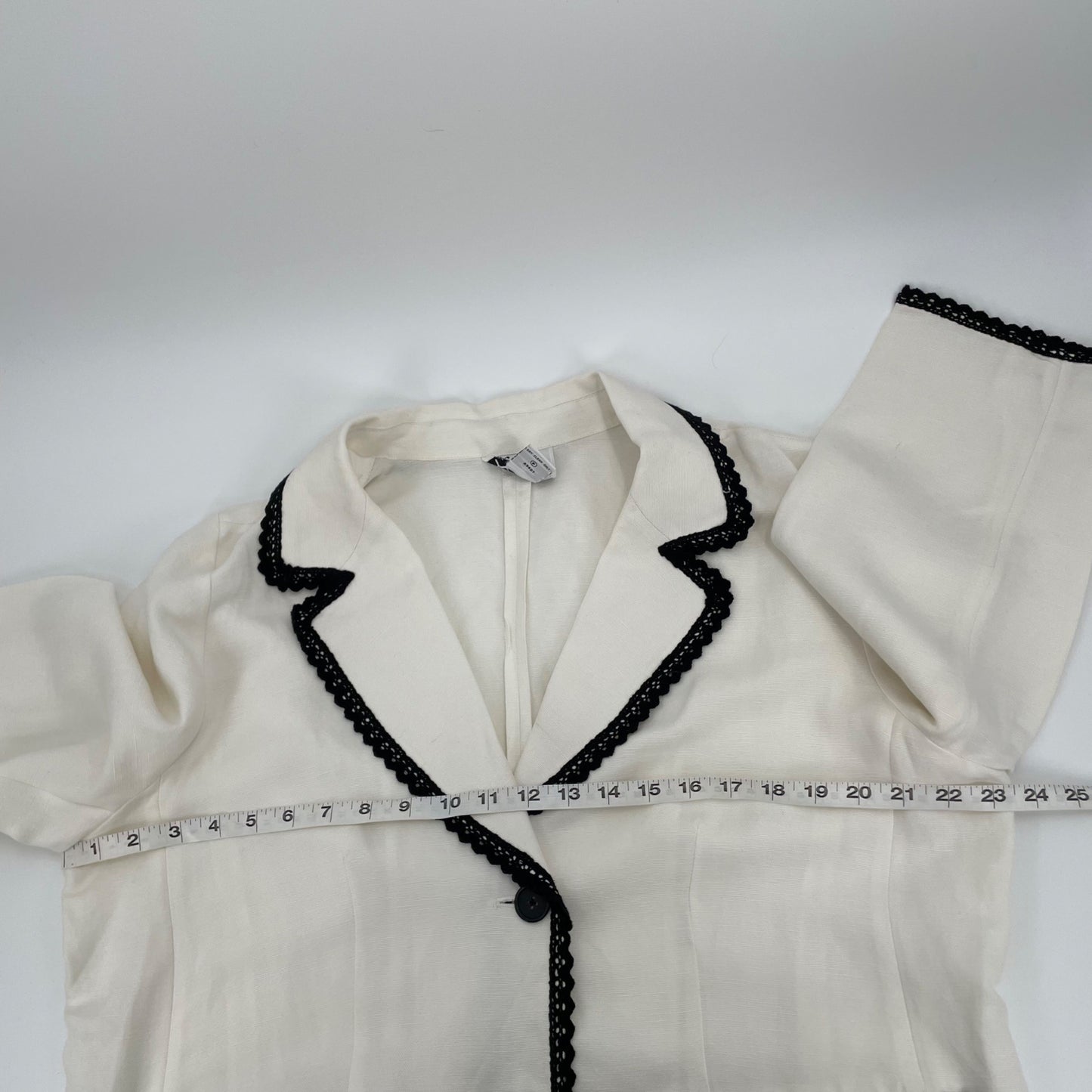 Linea by Louis Dell'Olio White Black Trim Linen Blazer Jacket Women's Size XL