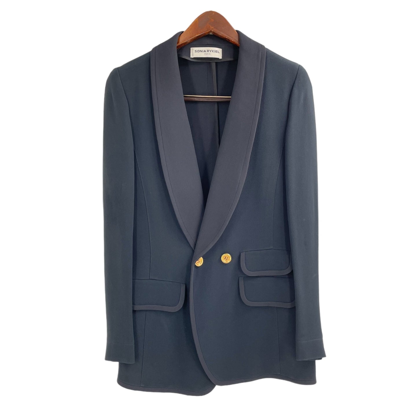 Sonia Rykiel Navy Gold Button Blazer Pockets Womens Size Large Classic Office