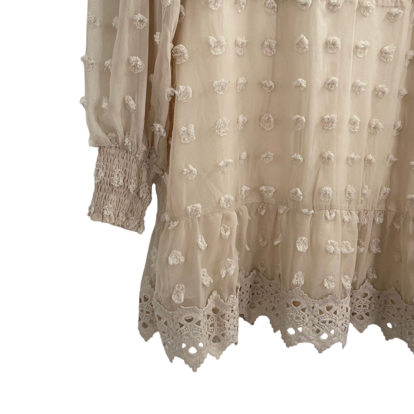 Lulu's Love Or Lust Cream Embroidered Lace Long Sleeve Mini Dress Womens Size XL