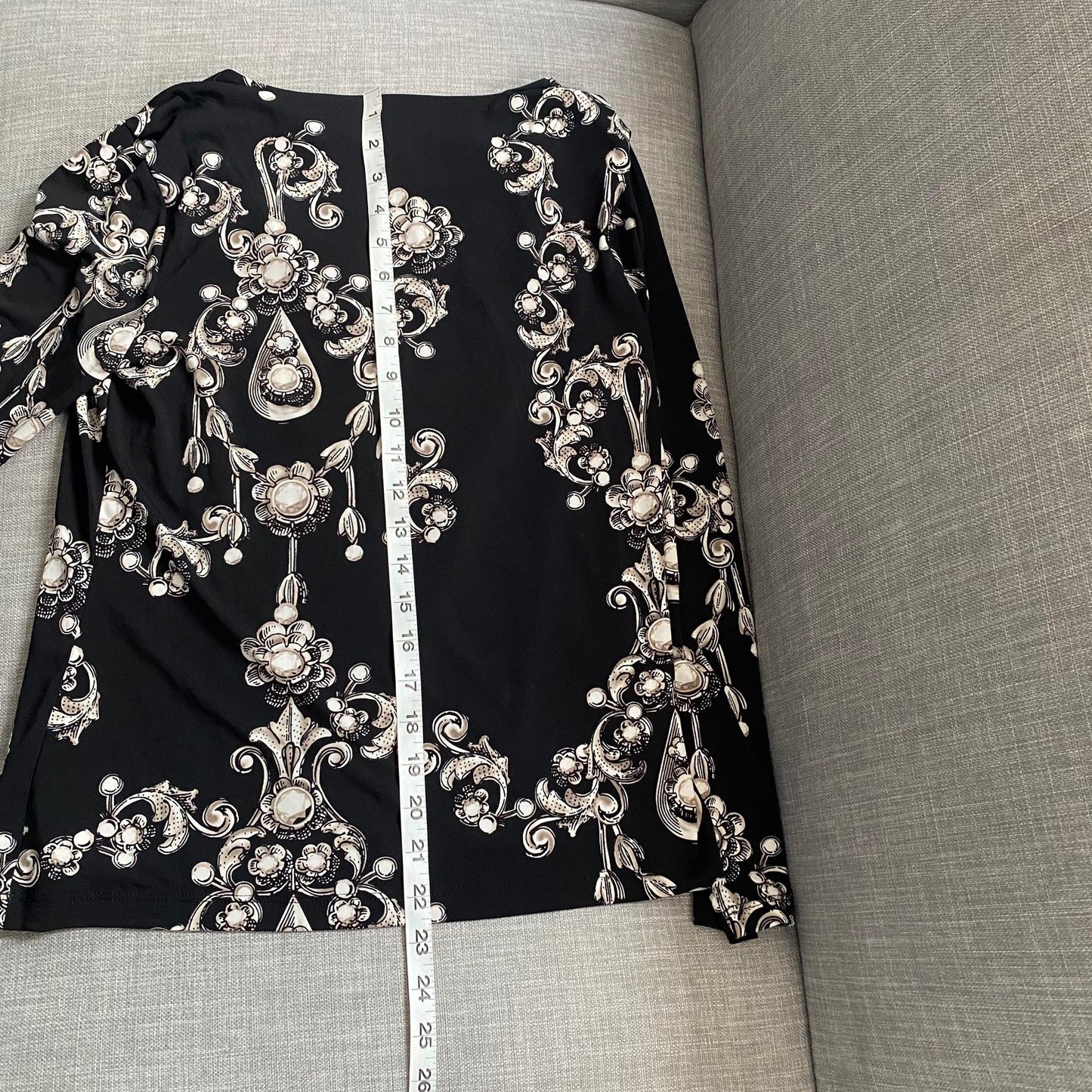 Chico's Cowl Neck Black Jewel Print Jersey Knit Shirt Womens Small Glam Elegant