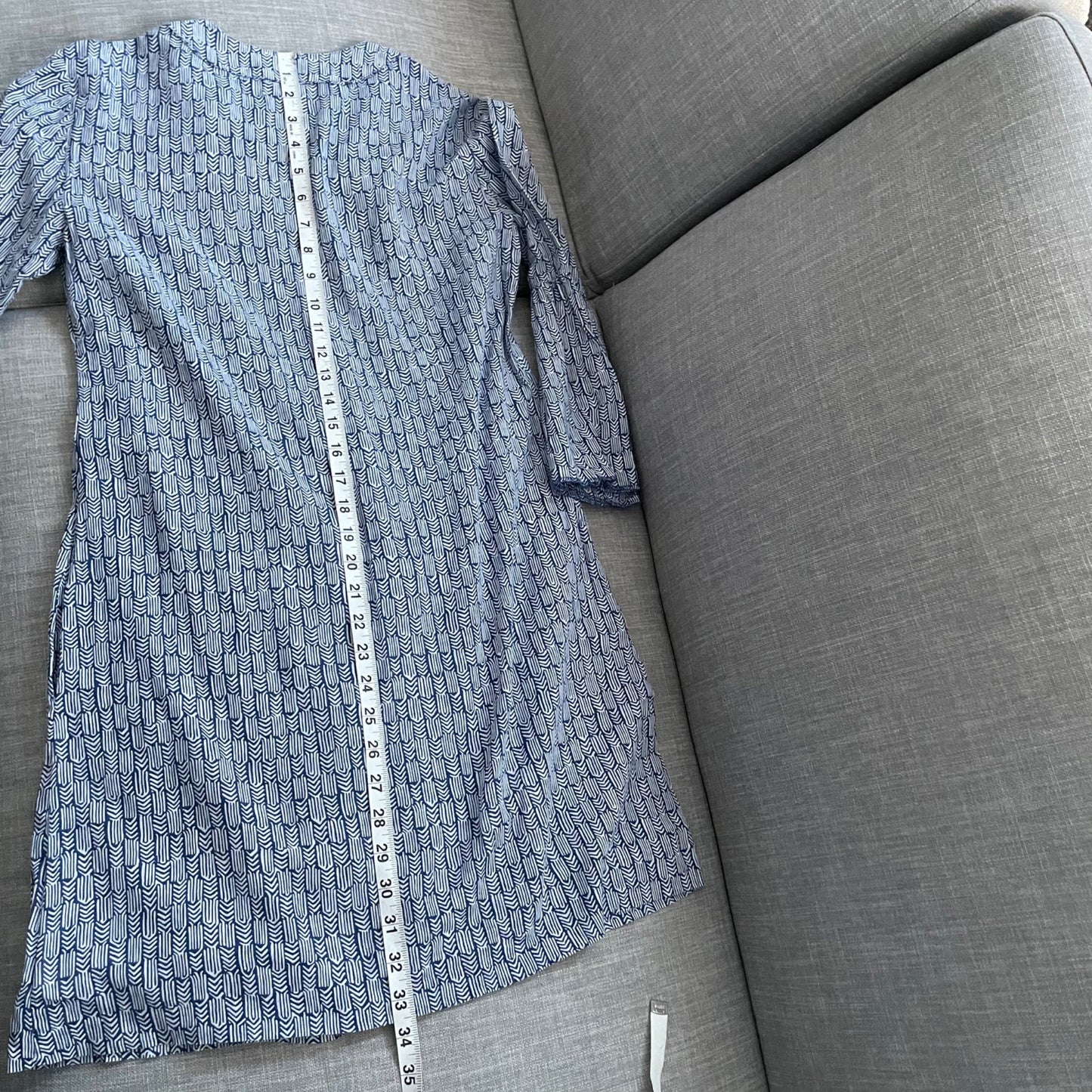 Martin + Osa Blue Chevron Print Bell Sleeve Tunic Dress Womens Small Lightweight