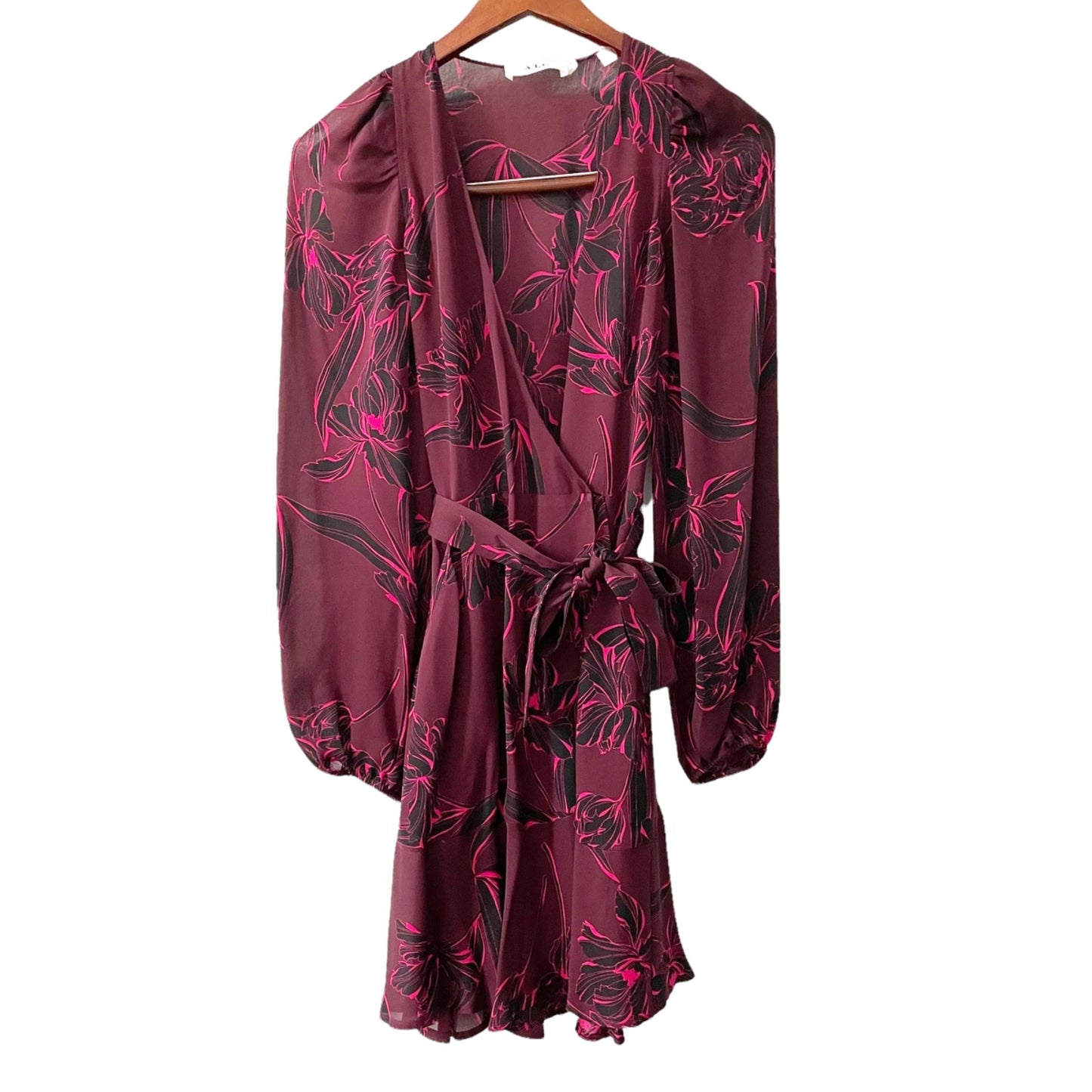A.L.C. Embry Bordeaux Womens Size 0 Silk Chiffon Belted Mini Wrap Dress Feminine