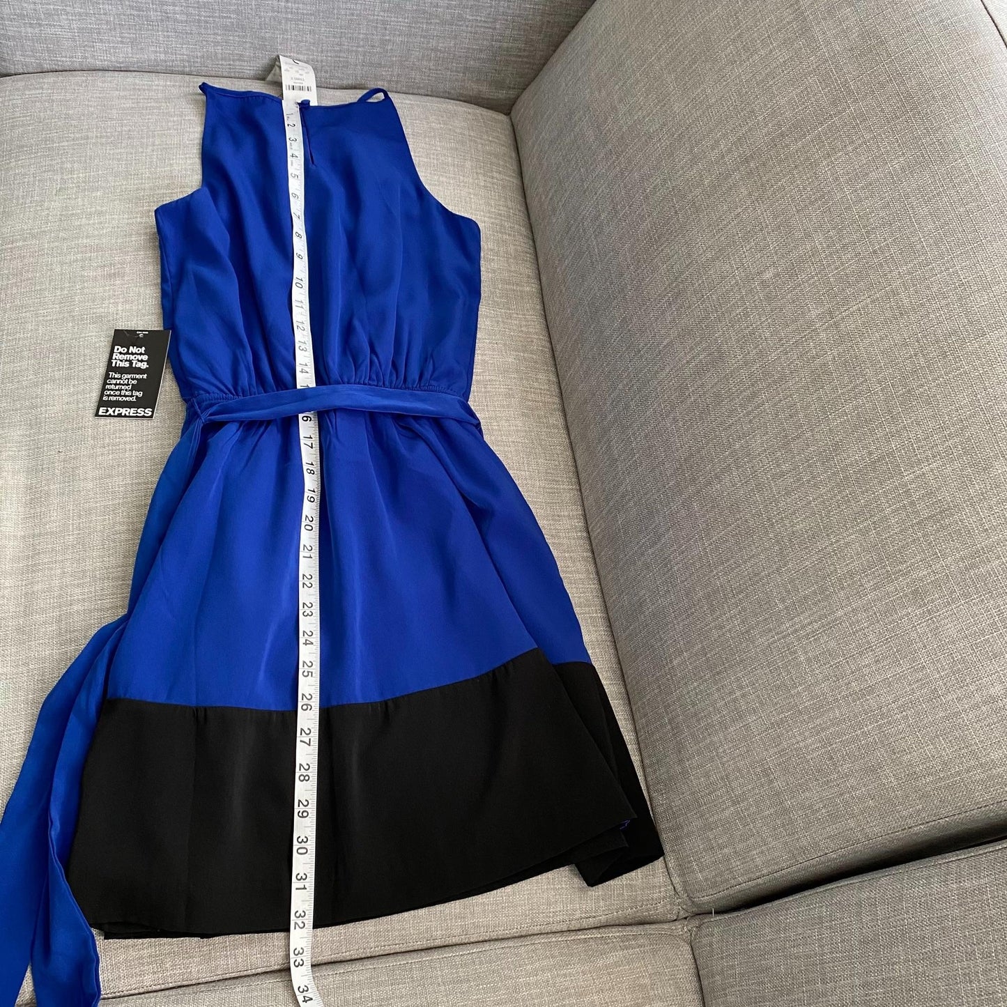 NWT Express Cobalt Blue Sleeveless Belted Dress Keyhole Neck Womens XS Party