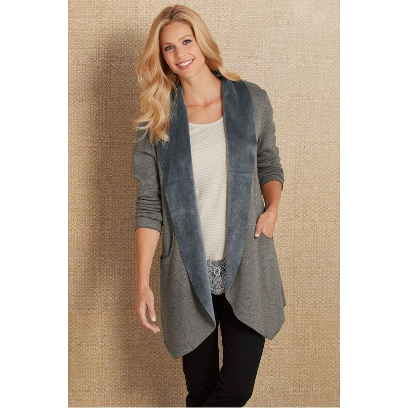 Soft Surroundings Blue Cozy Carefree Faux Fur Lined Jacket Size PM