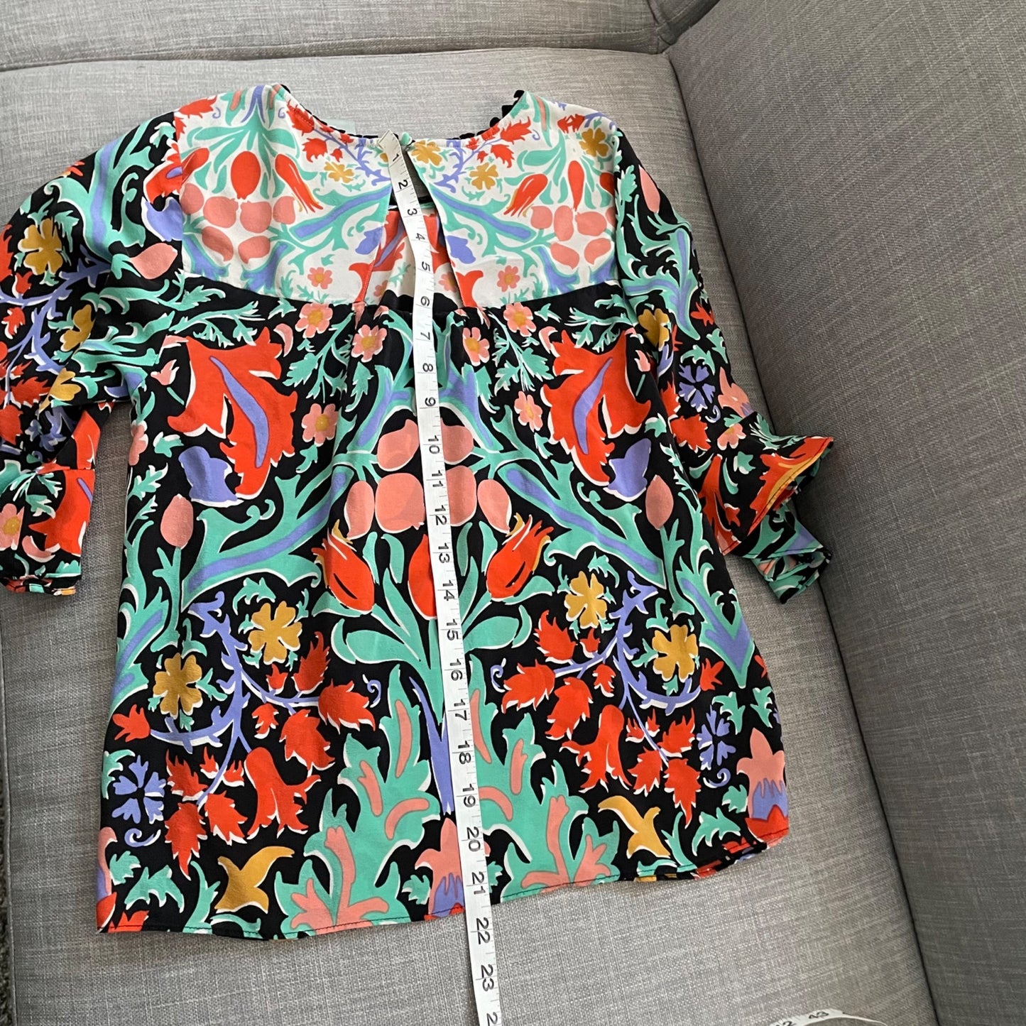 Anthropologie Maeve Folkart Kimono Sleeve Floral 100% Silk Blouse Women's Size 0