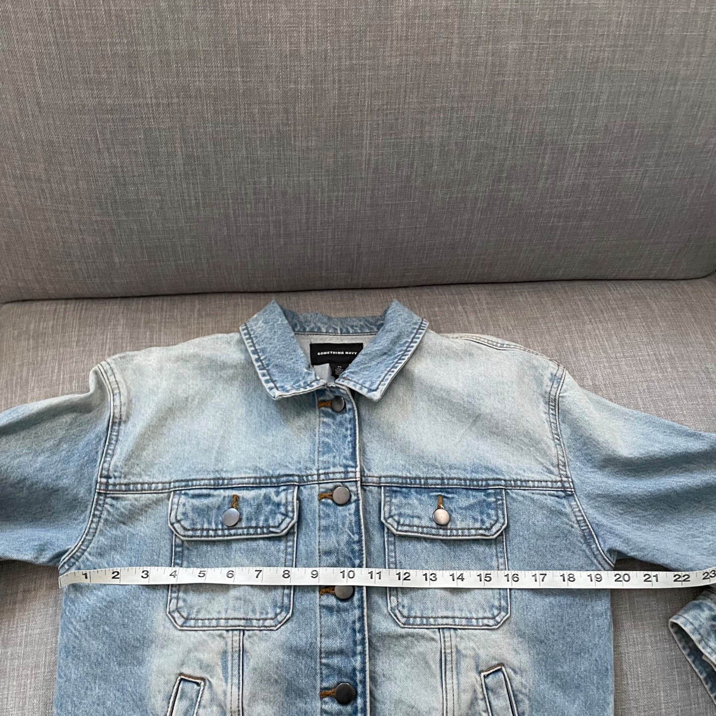 Something Navy Blue Light Wash Denim Jean Jacket Women's Size XS Casual Cotton