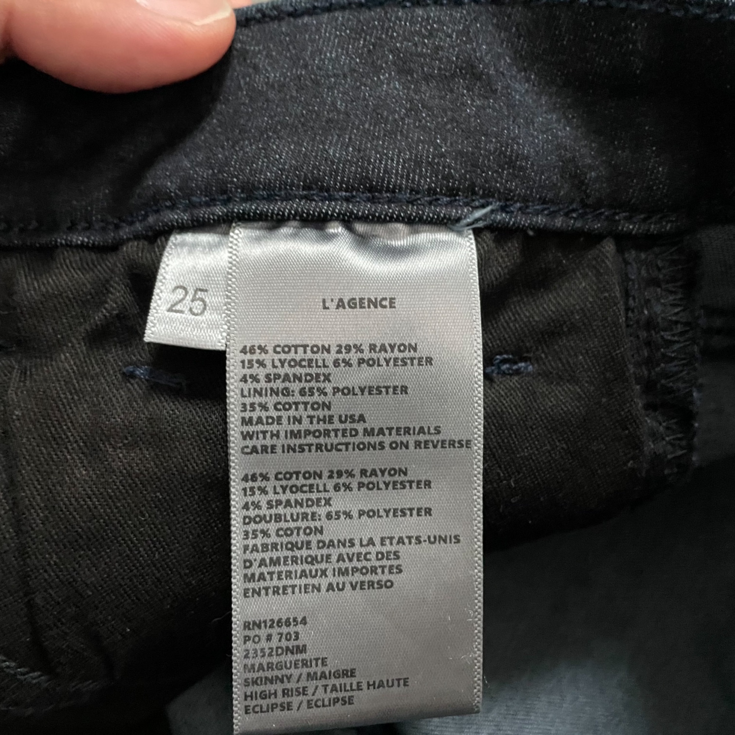 NWOT L'AGENCE Marguerite High Rise Skinny Jeans Women's Size 25 Dark Wash