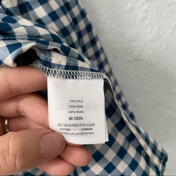 J. Crew 100% Silk Gingham Ruffle Sleeveless Top Women’s Size 2 Tall