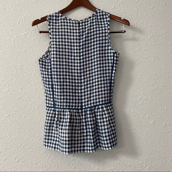 J. Crew 100% Silk Gingham Ruffle Sleeveless Top Women’s Size 2 Tall