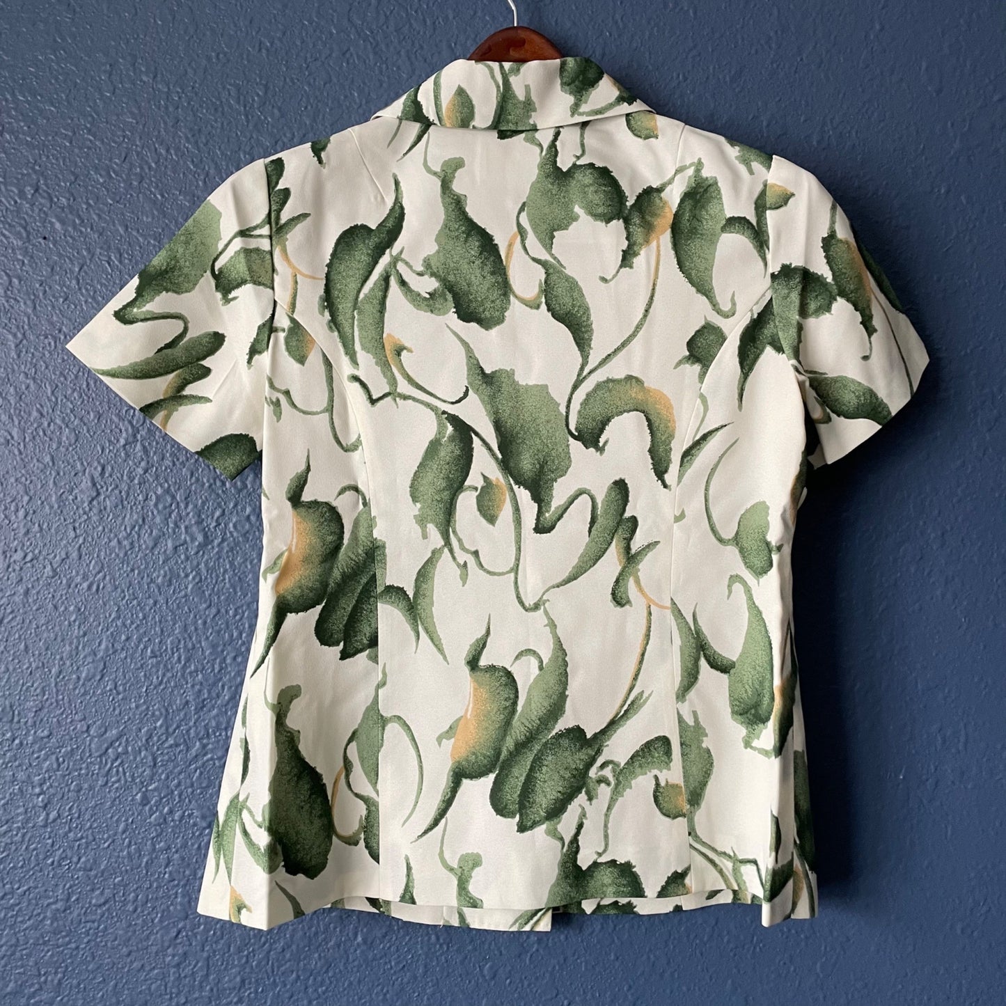 Sanroku Green Botanical Asian Style Button Up Collared Shirt Women's Size Small