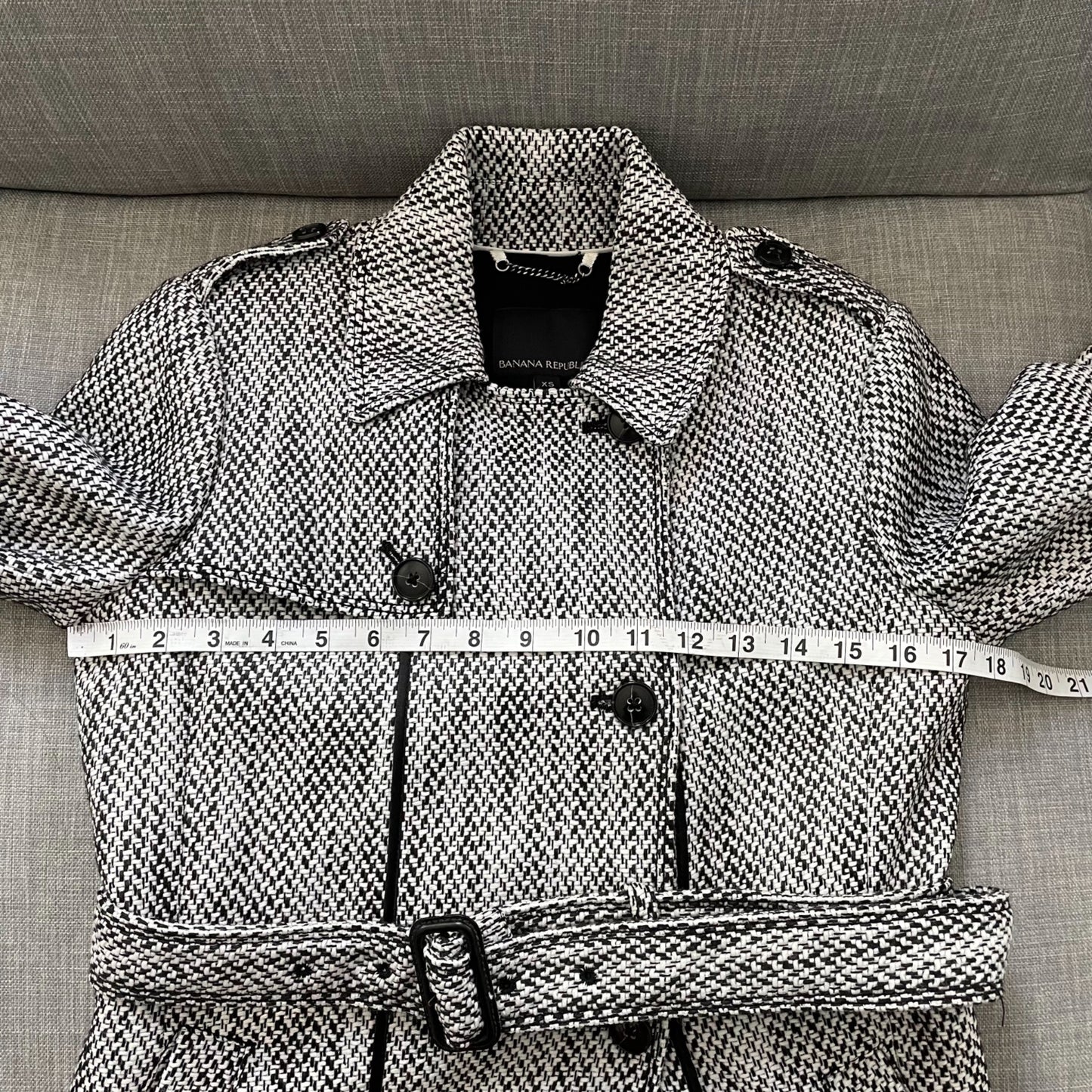 Banana Republic Black White Belted Peacoat Women's Size XS