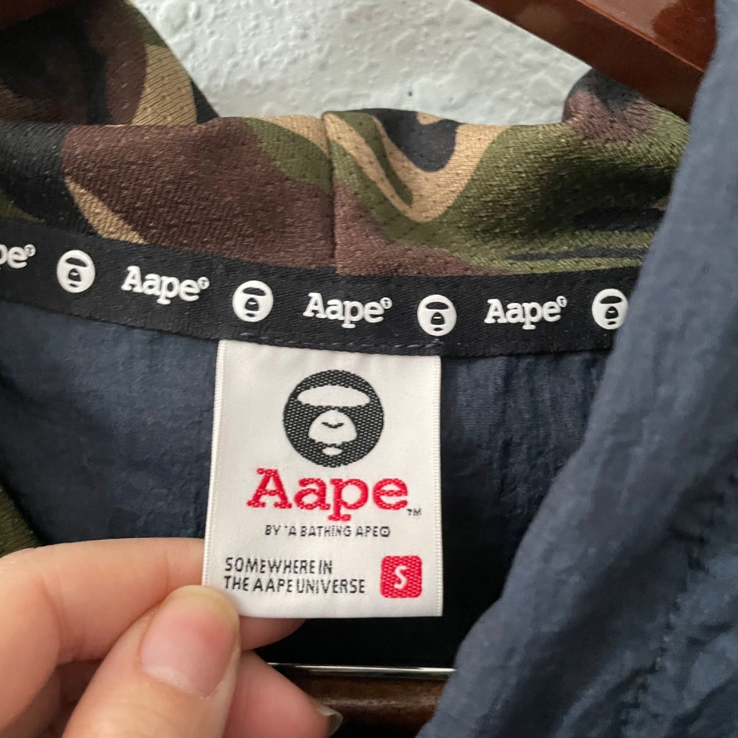 AAPE Blue Hooded Graphic Logo Windbreaker Jacket Men's Small By A Bathing Ape