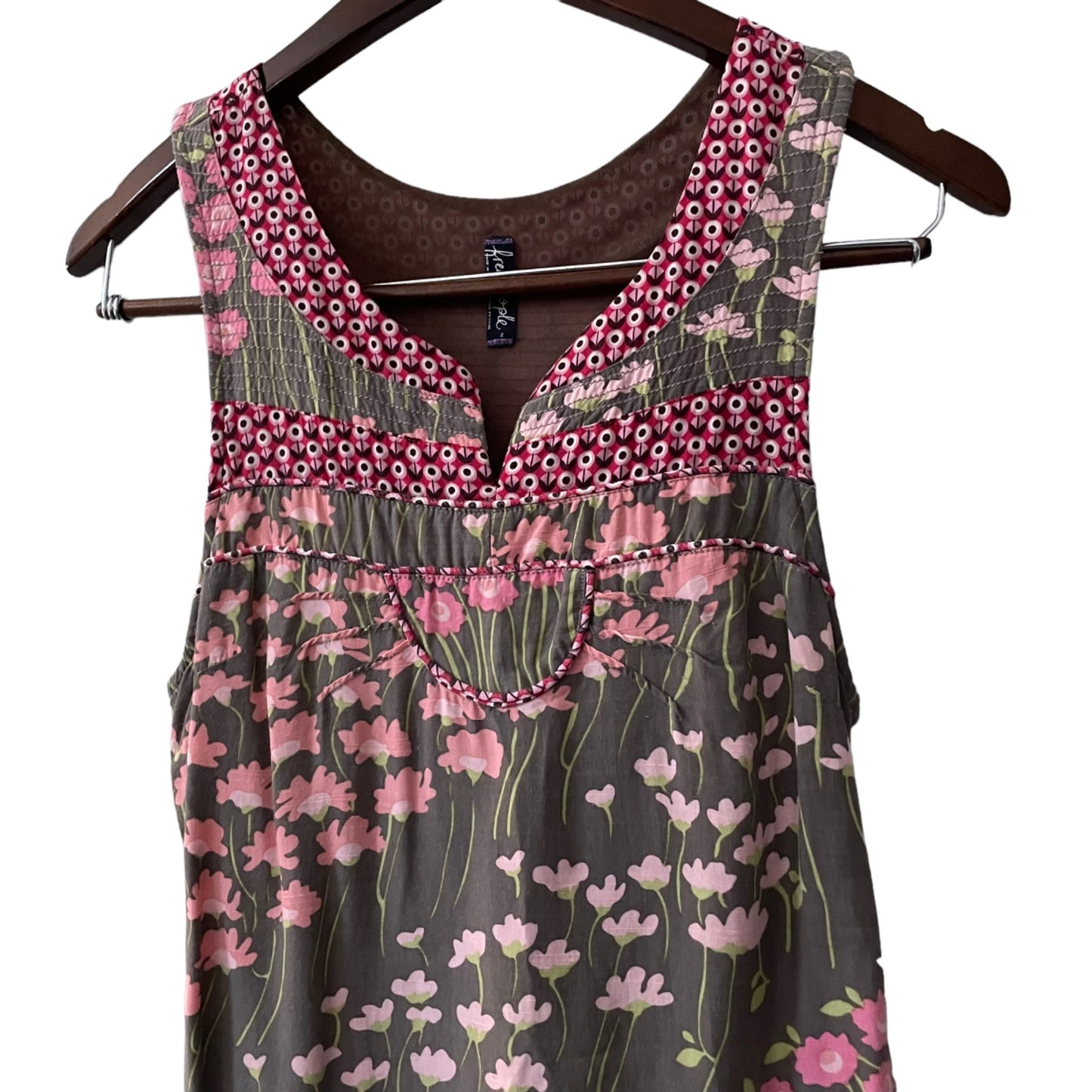 Free People Sleeveless Floral Boho Split V-Neckline Shift Dress Women's Size 2