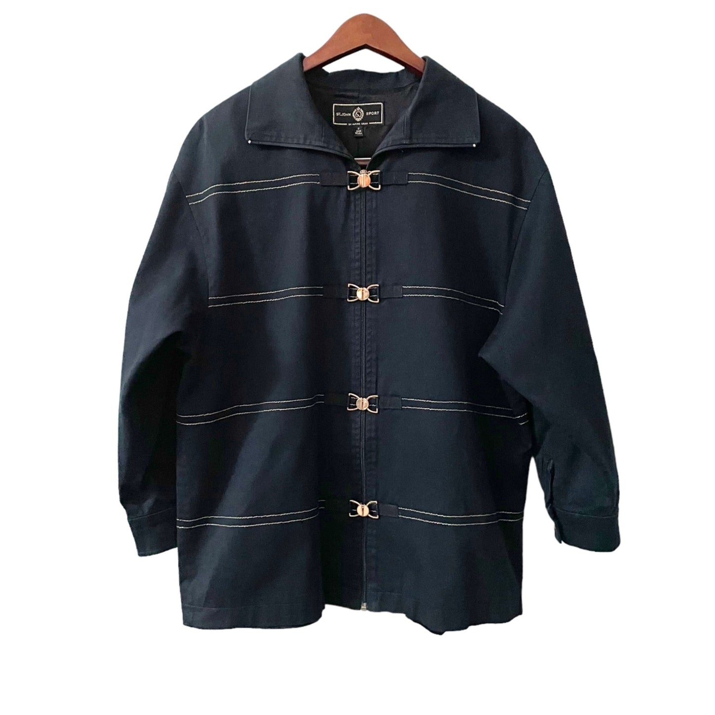 St. John Sport Dark Navy Toggle Up Jacket Size Petite 2P Classic Gold Hardware
