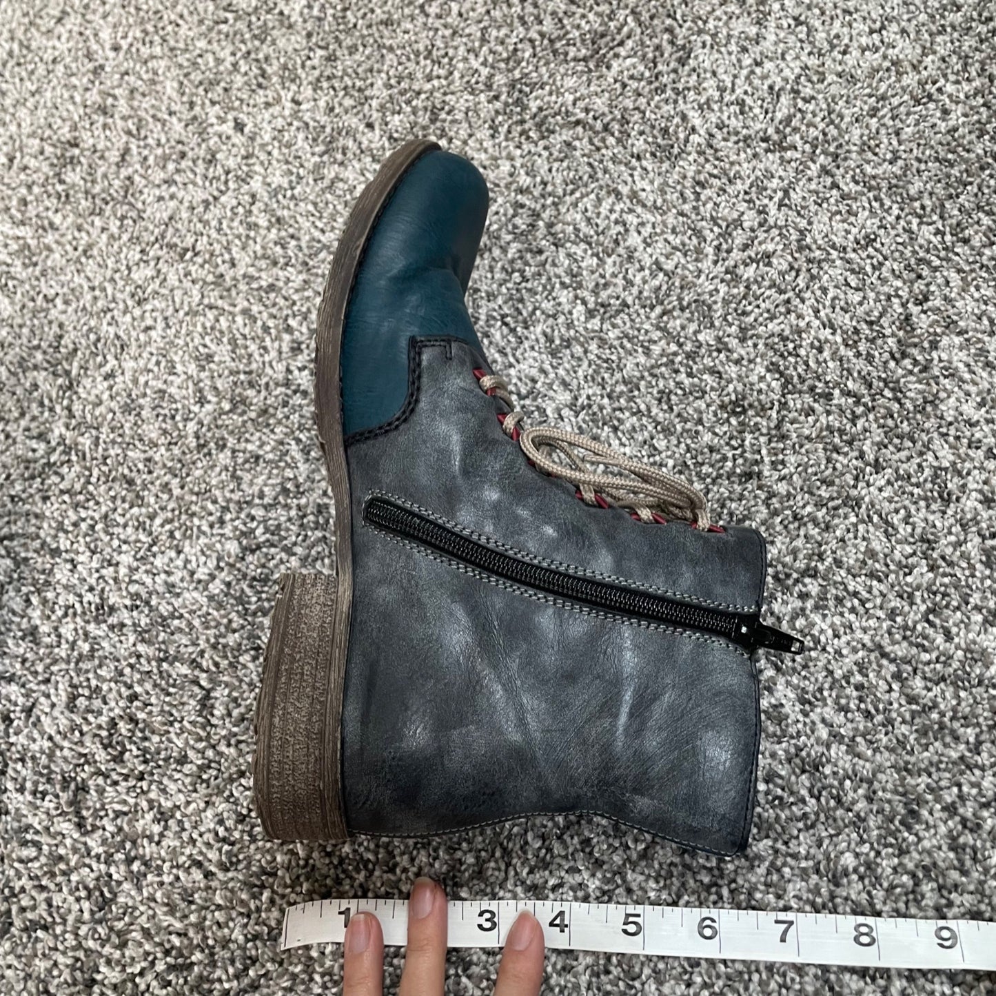 Rieker Teal Peacock Payton 05 Leather Side Zip Ankle Boots Women's EU 41 US 9.5