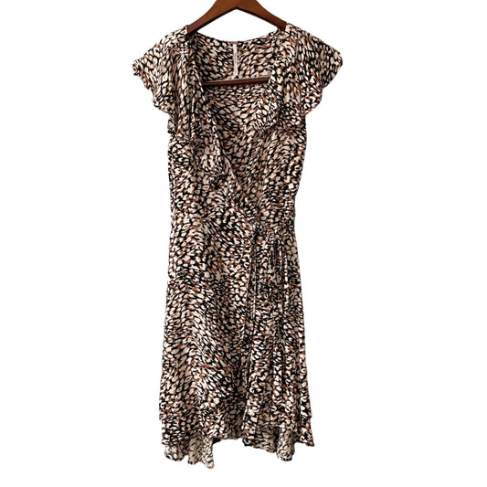 Free People French Wrap Brown Polka Dot Mini Dress Women's Size Small Ruffles