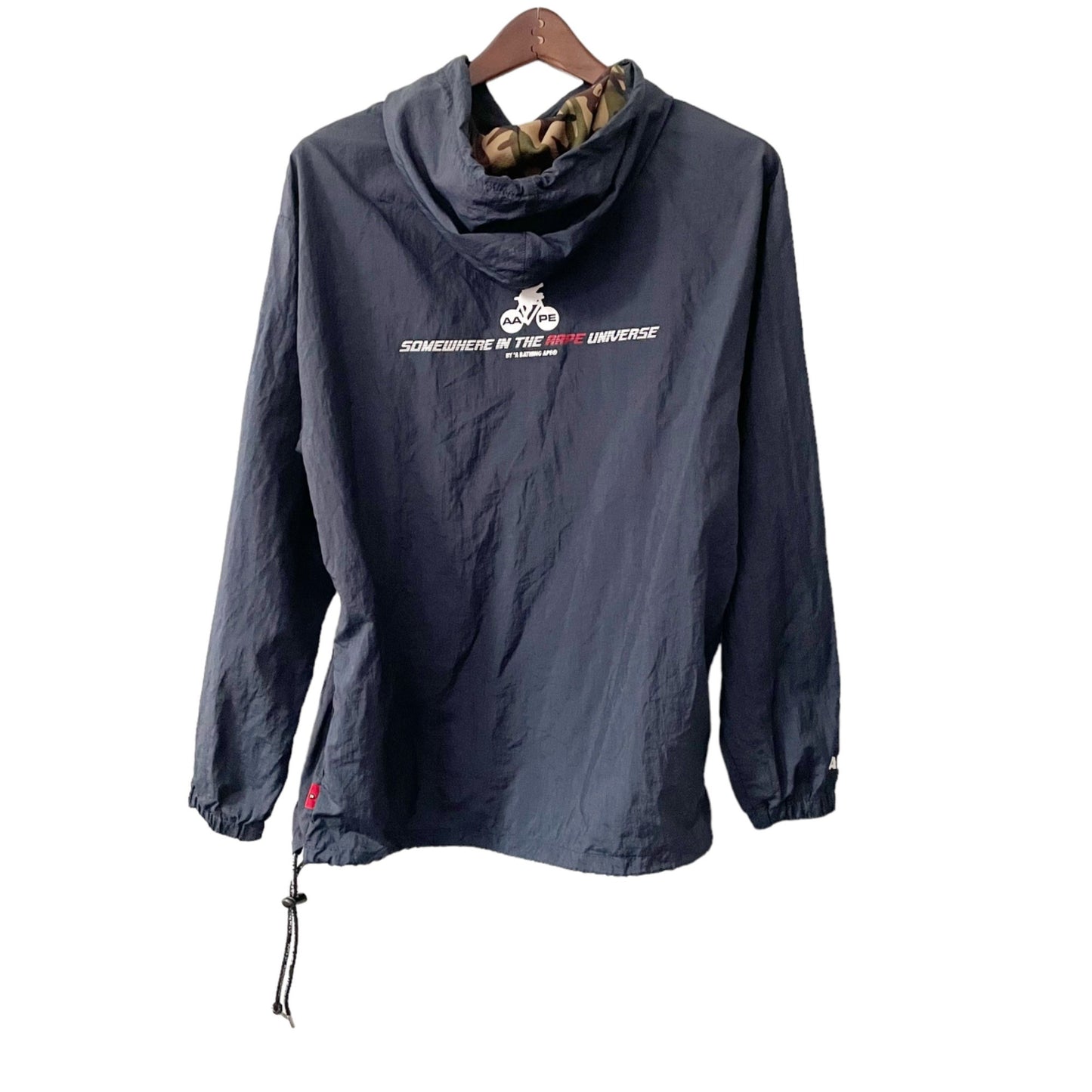 AAPE Blue Hooded Graphic Logo Windbreaker Jacket Men's Small By A Bathing Ape
