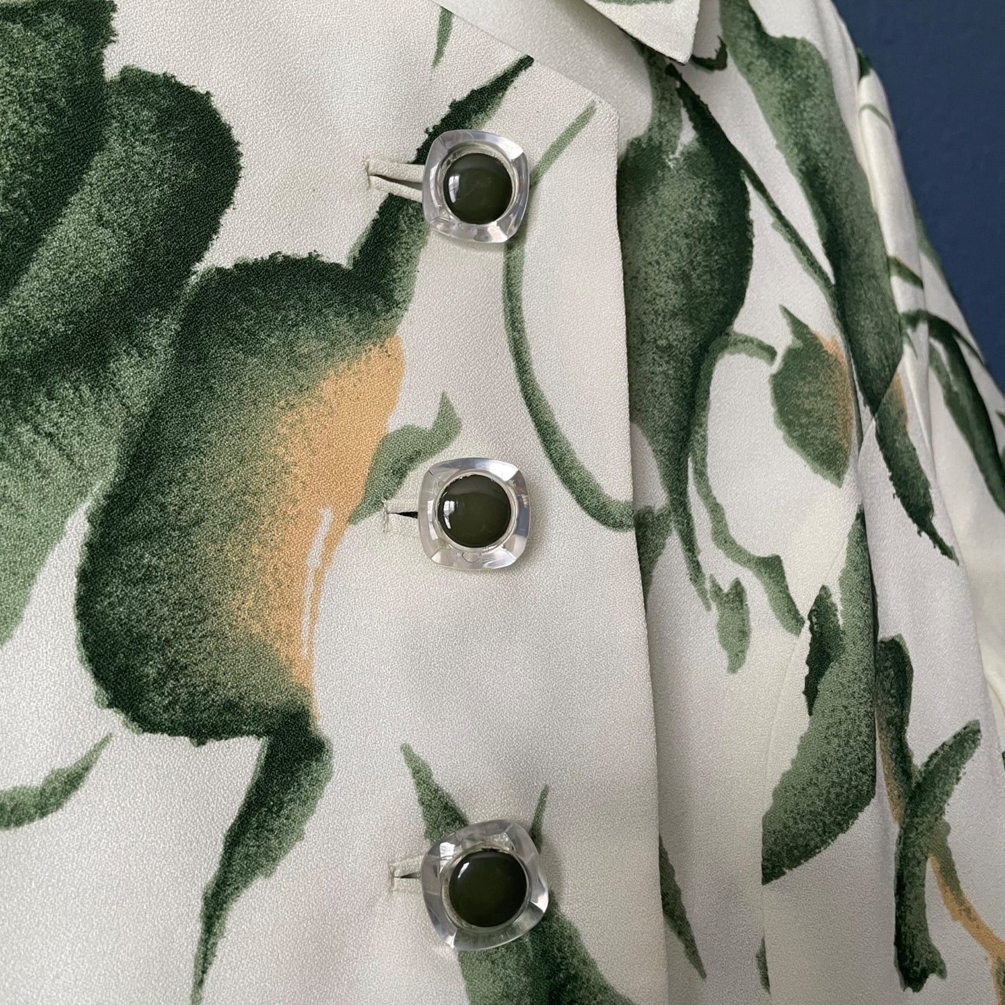 Sanroku Green Botanical Asian Style Button Up Collared Shirt Women's Size Small